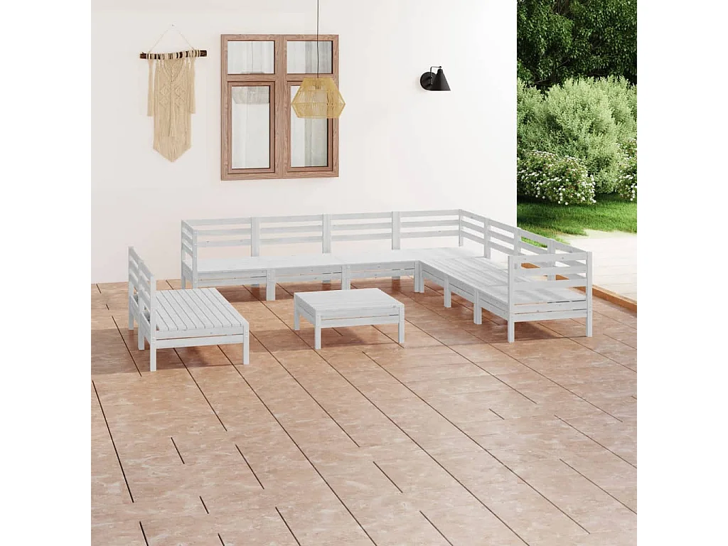 Salon de jardin 10 pcs Bois de pin massif Blanc 4