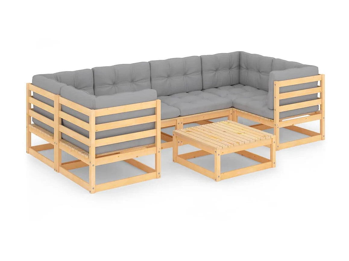 Salon de jardin 7 pcs avec coussins Bois de pin massif 64