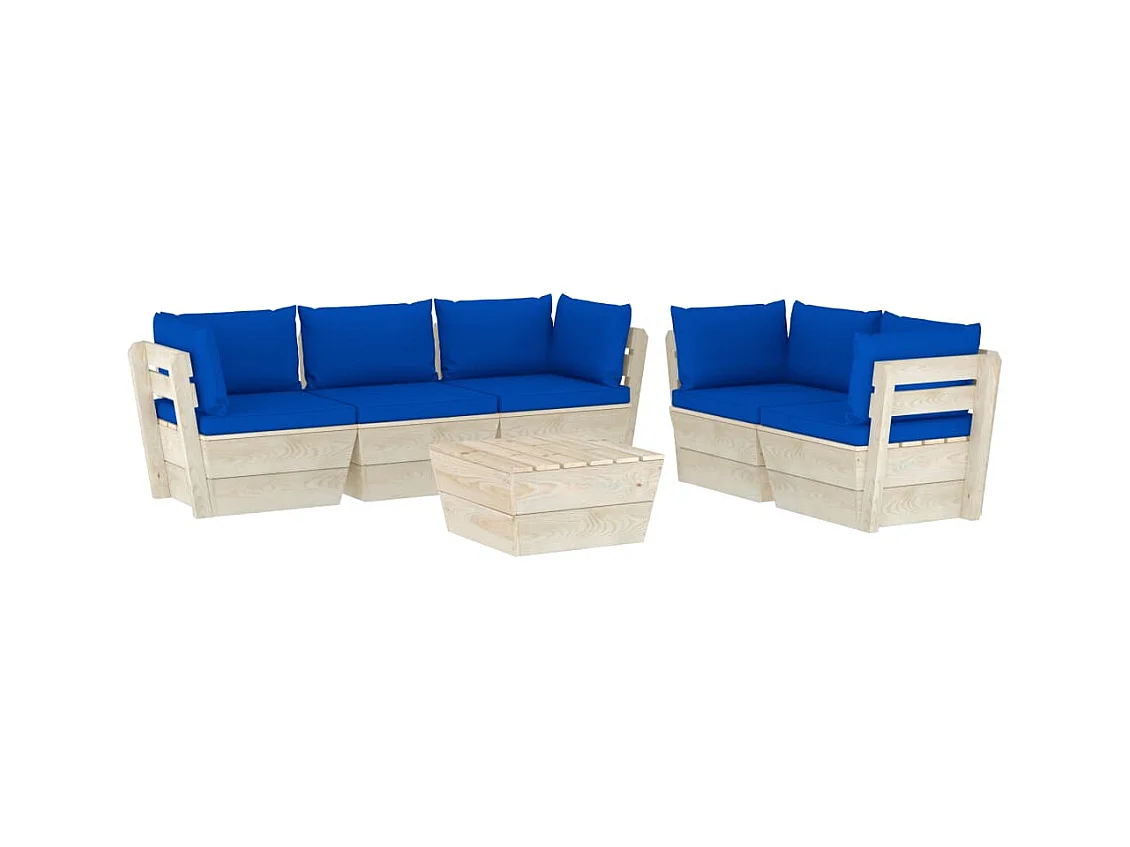 Salon de jardin palette 6 pcs avec coussins Épicéa imprégné 22