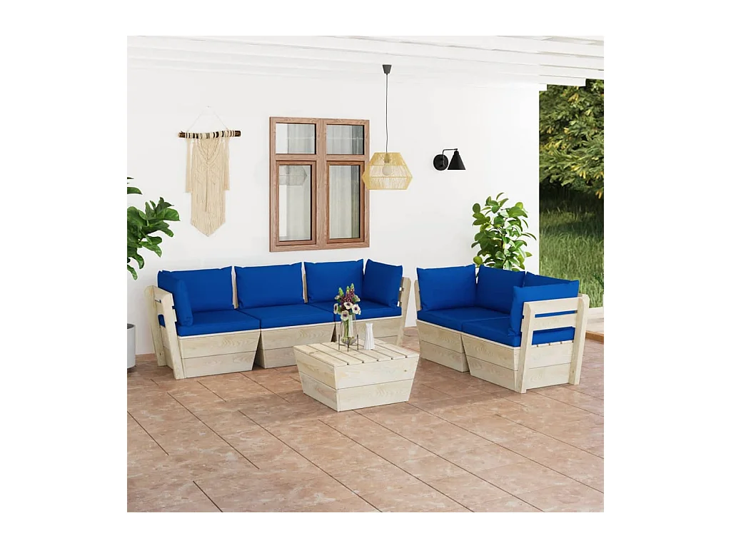 Salon de jardin palette 6 pcs avec coussins Épicéa imprégné 22