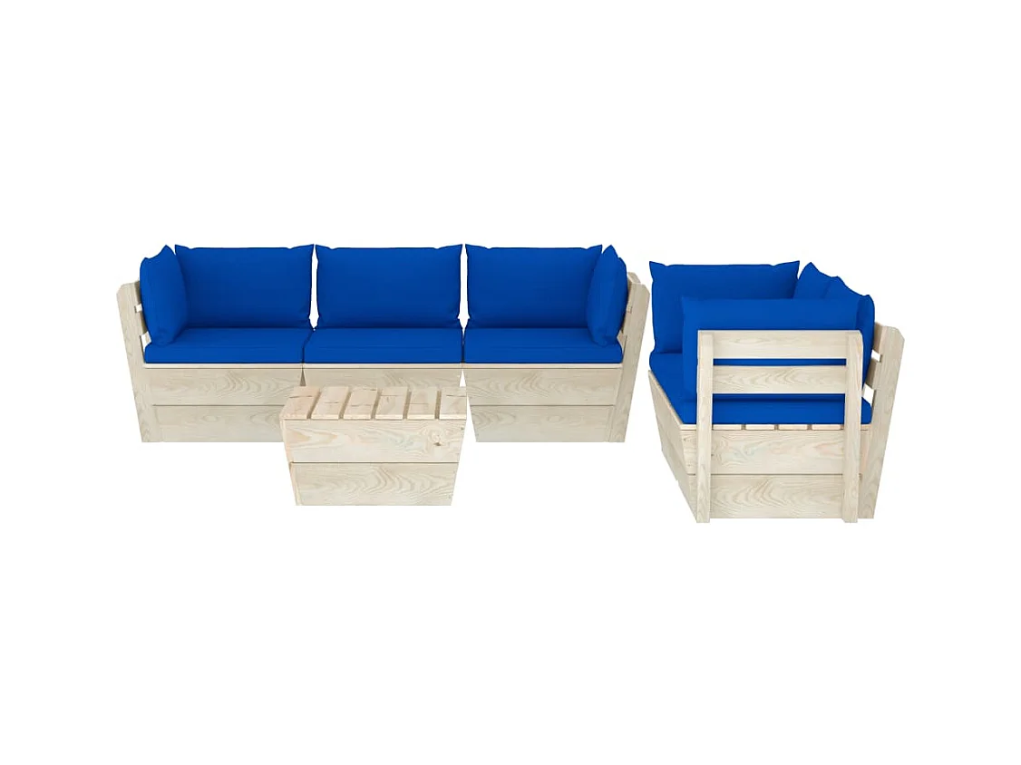 Salon de jardin palette 6 pcs avec coussins Épicéa imprégné 22
