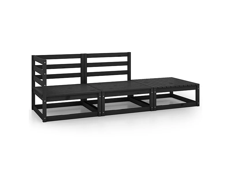 Salon de jardin 3 pcs Noir Bois de pin massif 2
