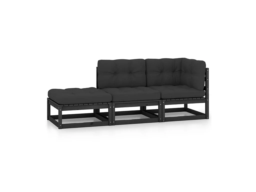 Salon de jardin 3 pcs avec coussins Bois de pin massif 16