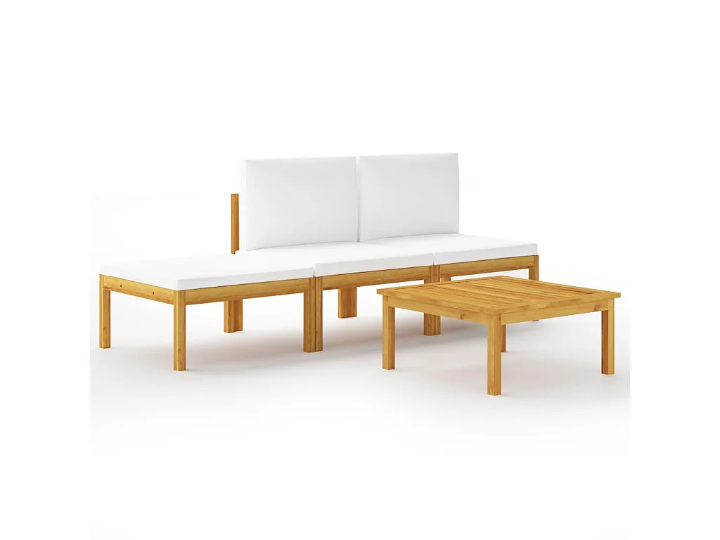 Salon de jardin 4 pcs avec coussins Crème Bois d'acacia solide 3