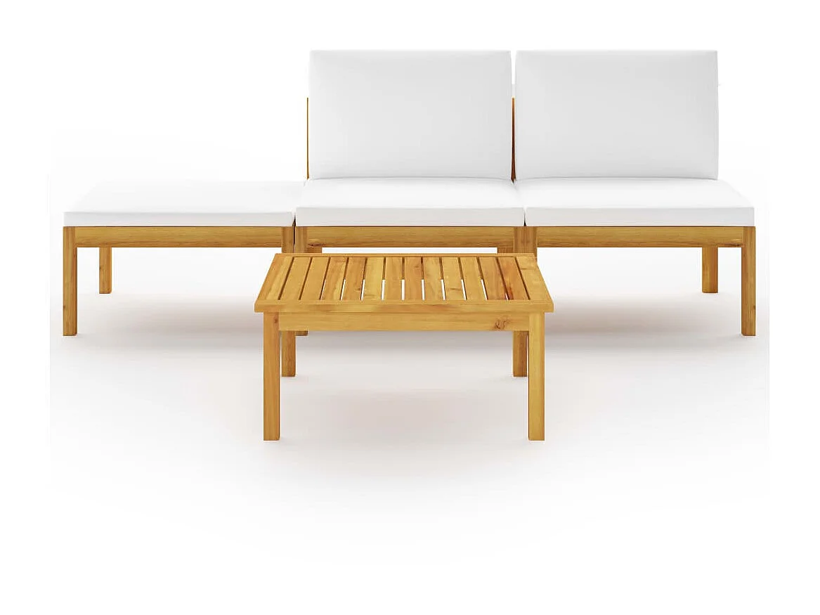 Salon de jardin 4 pcs avec coussins Crème Bois d'acacia solide 3