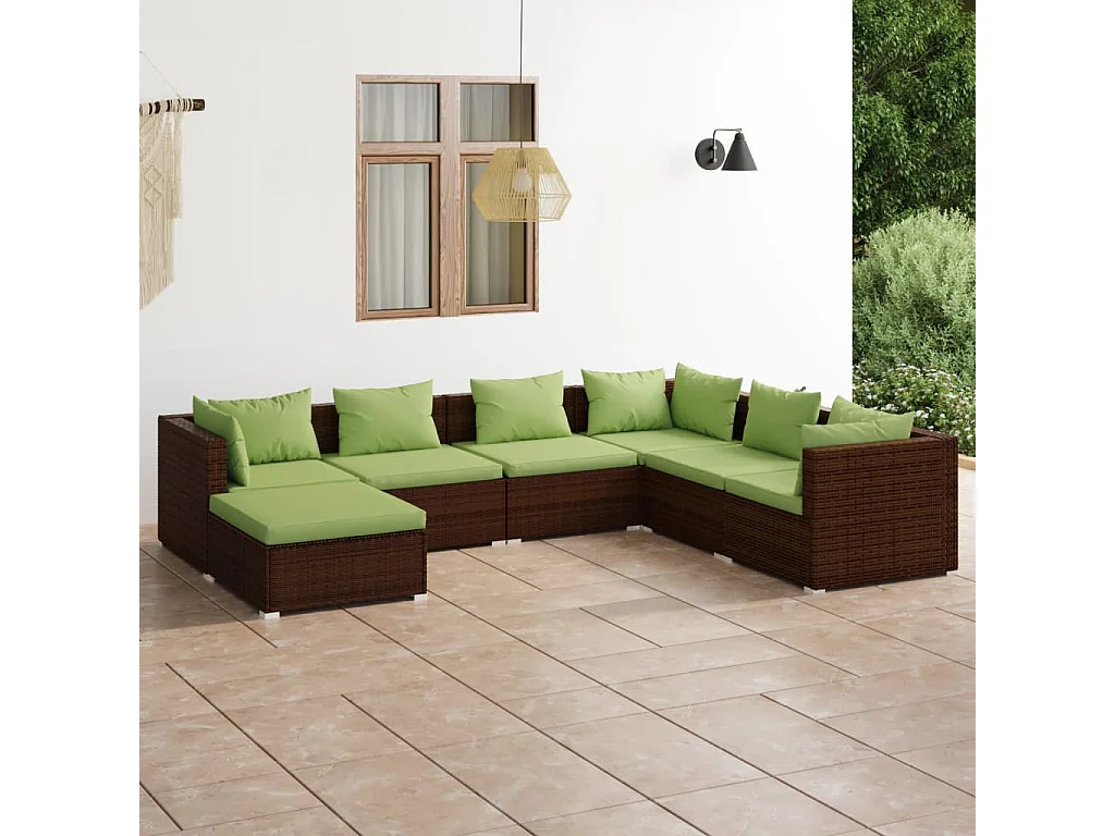 Salon de jardin 7 pcs avec coussins Résine tressée Marron 20