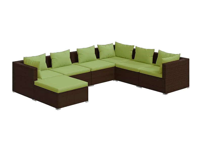 Salon de jardin 7 pcs avec coussins Résine tressée Marron 20