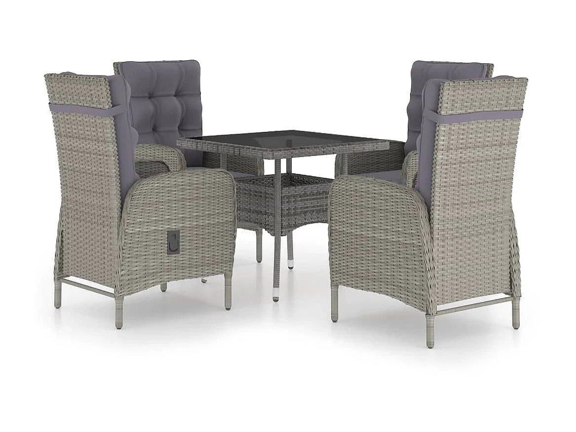 Ensemble à dîner de jardin 5 pcs Résine tressée et verre Gris