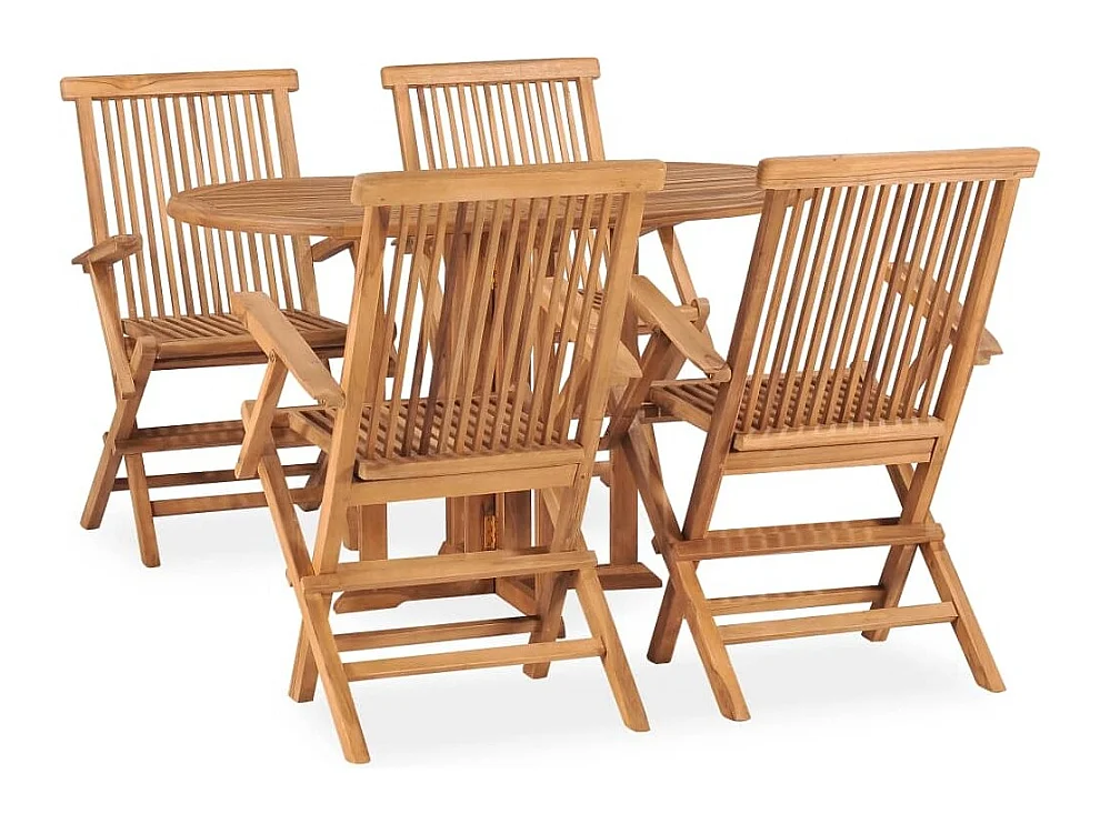 Mobilier à dîner d'extérieur pliable 5 pcs Bois solide de teck 9