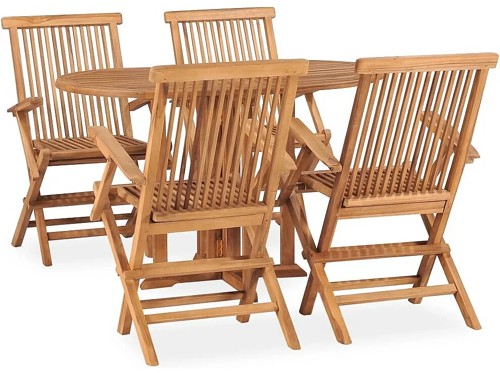 Mobilier à dîner d'extérieur pliable 5 pcs Bois solide de teck 9