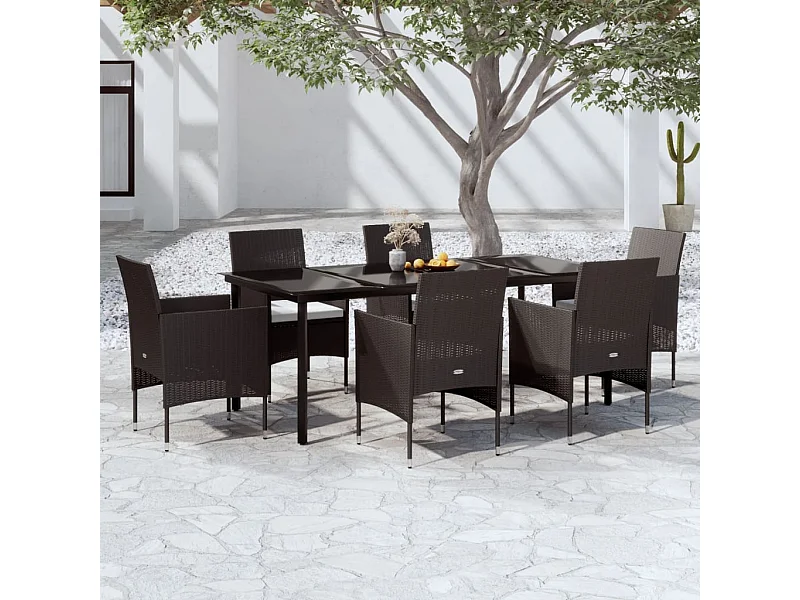 Ensemble de salle à manger de jardin avec coussins 7 pcs Noir 16