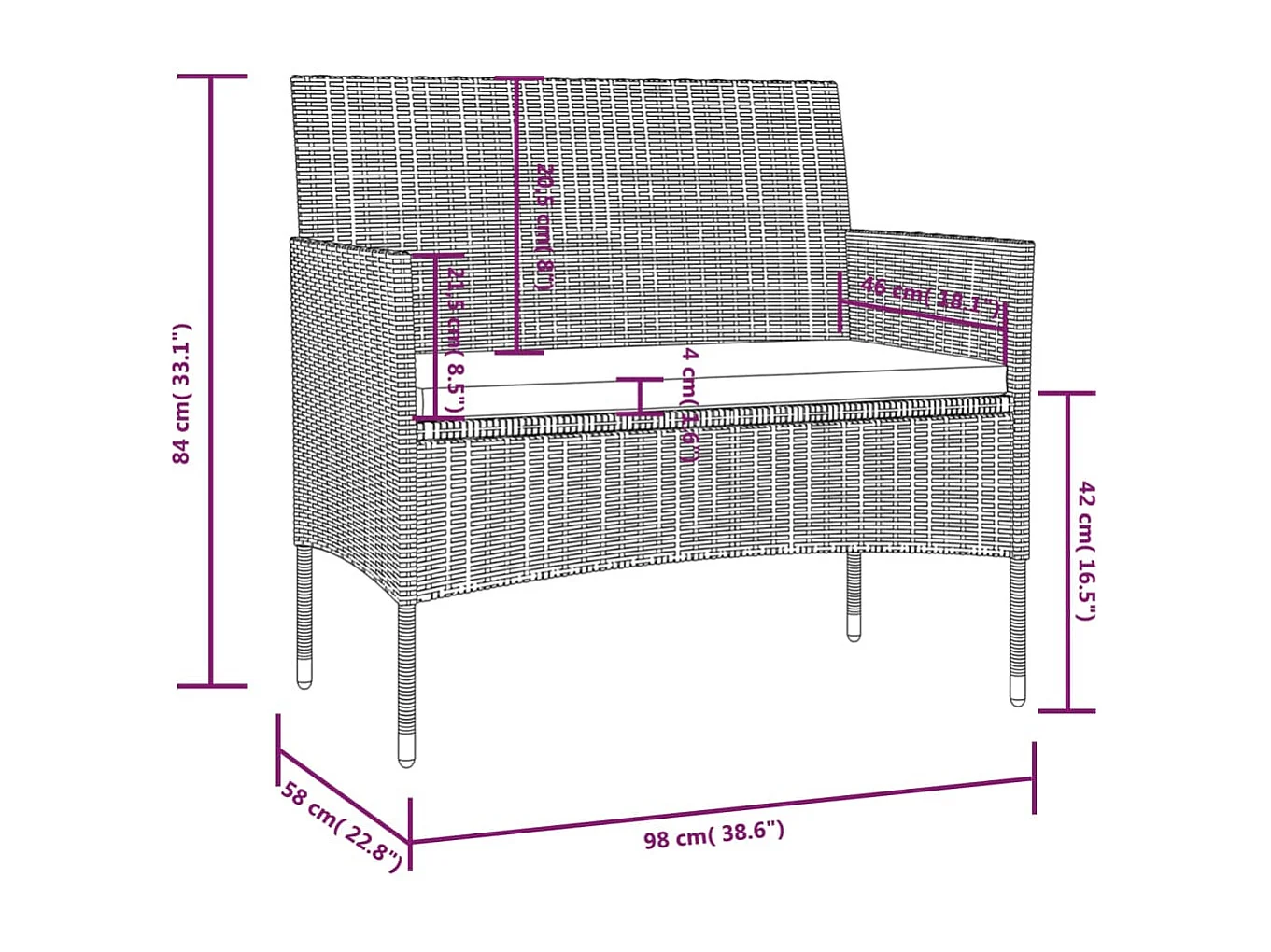 Salon de jardin 16 pcs avec coussins Résine tressée Gris