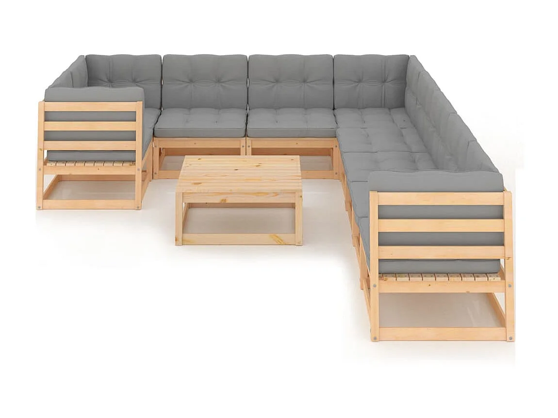 Salon de jardin 10 pcs avec coussins Bois de pin massif 18