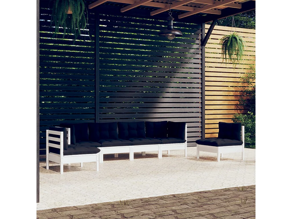 Salon de jardin 6 pcs avec coussins Bois de pin massif 9