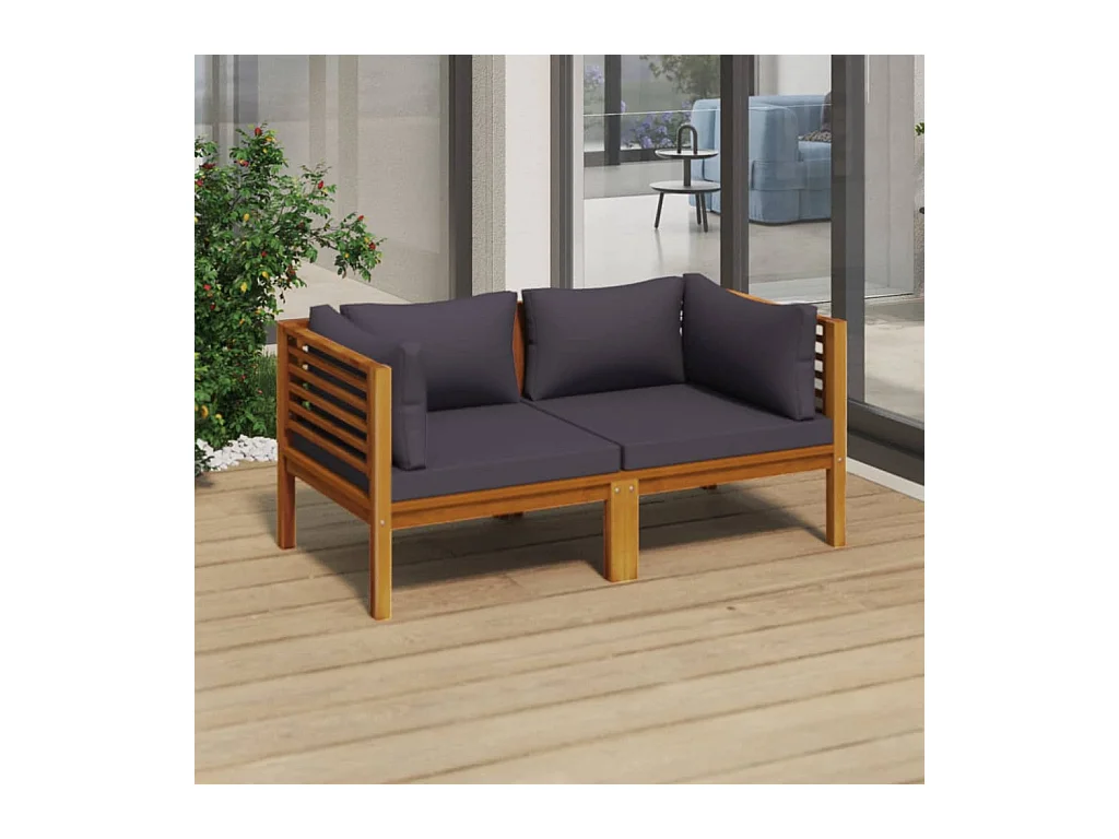 Canapé de jardin à 2 places avec coussin Bois d'acacia massif