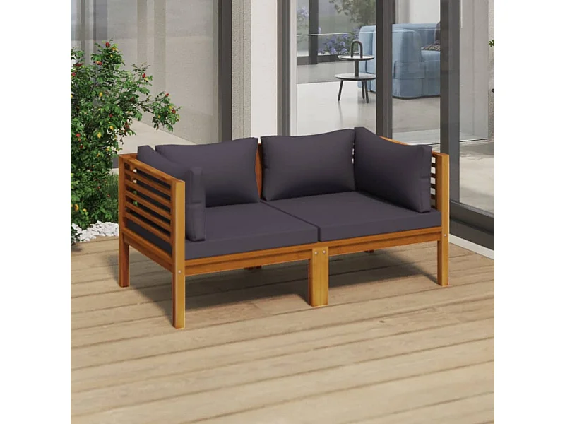 Canapé de jardin à 2 places avec coussin Bois d'acacia massif