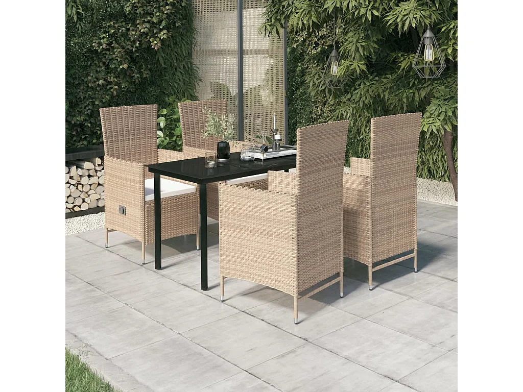 Ensemble de salle à manger de jardin avec coussins 5 pcs Beige