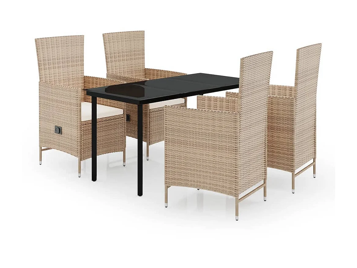 Ensemble de salle à manger de jardin avec coussins 5 pcs Beige