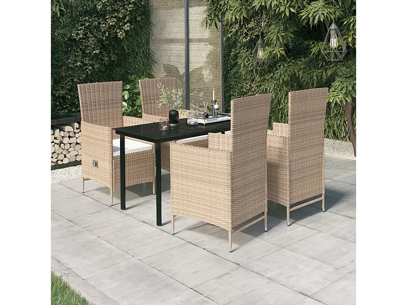 Ensemble de salle à manger de jardin avec coussins 5 pcs Beige