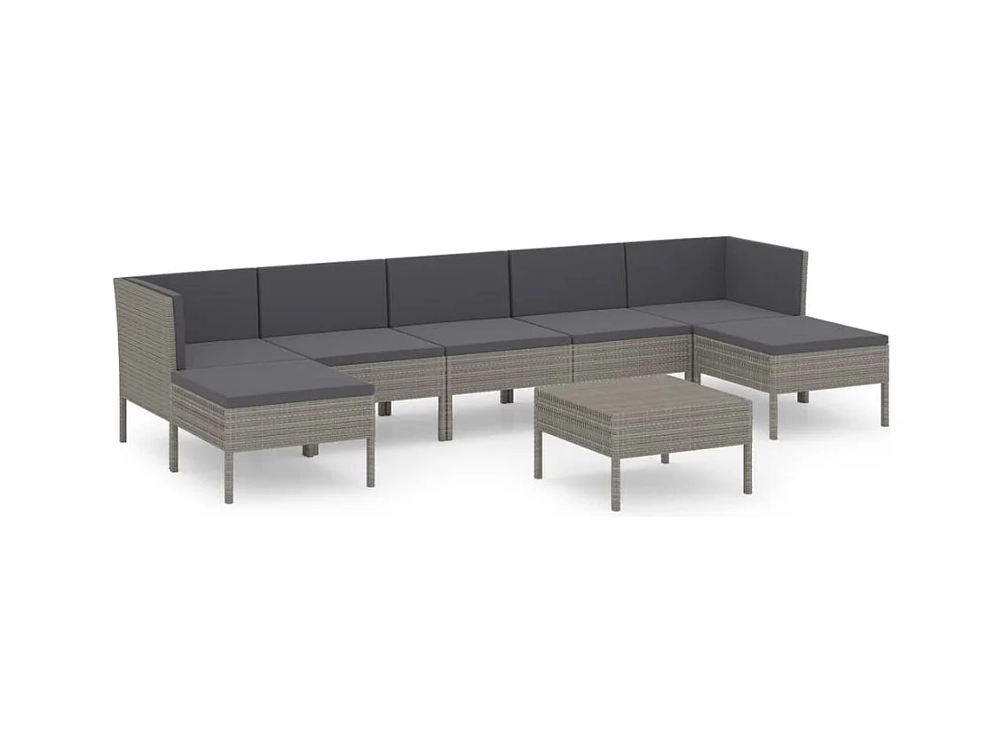 Salon de jardin 8 pcs avec coussins Résine tressée Gris 41