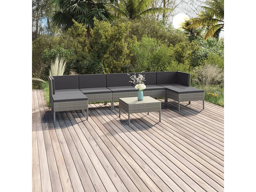 Salon de jardin 8 pcs avec coussins Résine tressée Gris 41