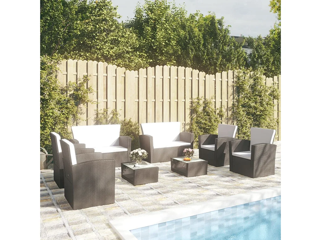 Salon de jardin 8 pcs avec coussins Résine tressée Noir 83