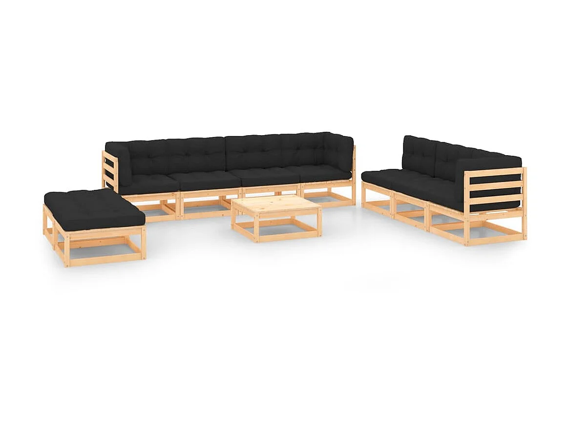Salon de jardin 10 pcs avec coussins Bois de pin solide 5