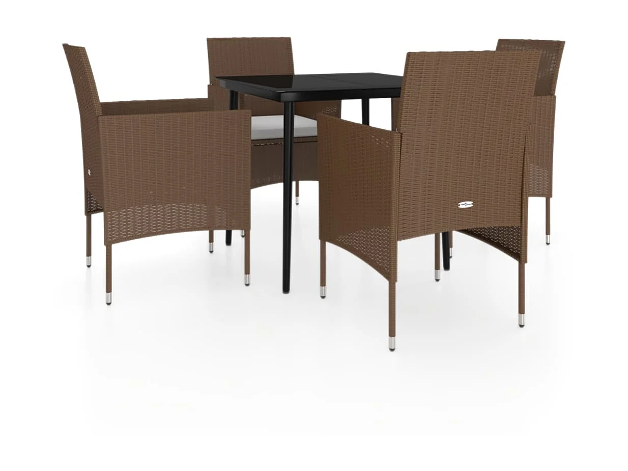 Mobilier de salle à manger de jardin coussins 5 pcs Marron-noir