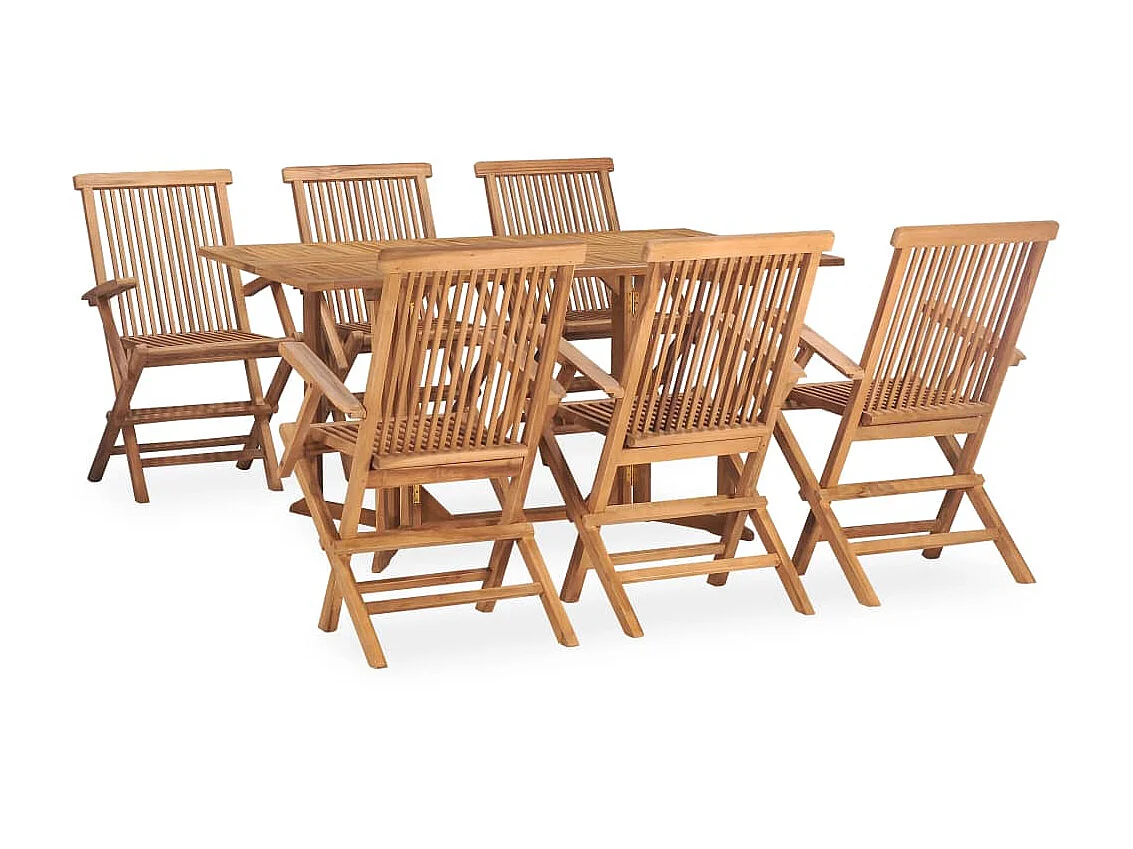 Mobilier à dîner d'extérieur pliable 7 pcs Bois solide de teck 9