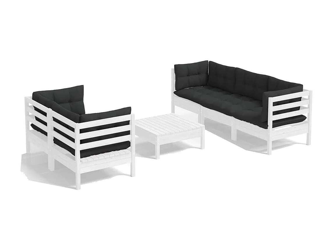 Salon de jardin 6 pcs avec coussins anthracite Bois de pin