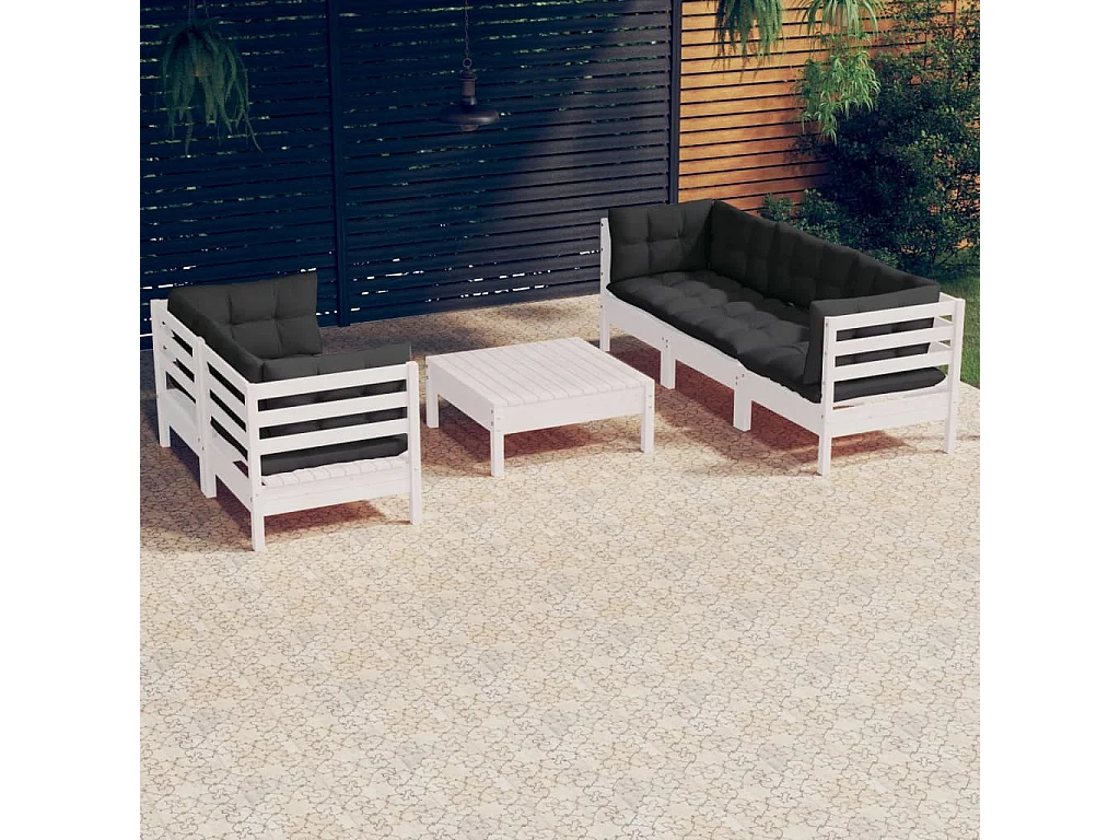 Salon de jardin 6 pcs avec coussins anthracite Bois de pin