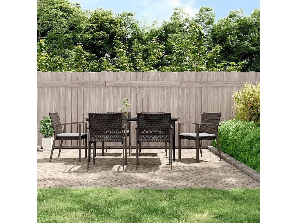 Ensemble à manger de jardin 7 pcs coussins résine tressée acier