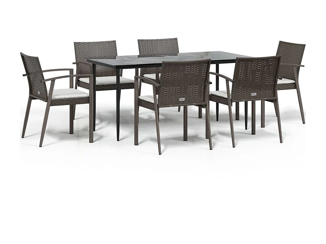 Ensemble à manger de jardin 7 pcs coussins résine tressée acier