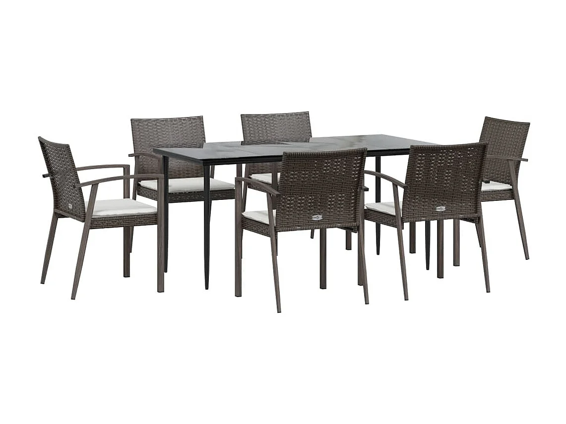 Ensemble à manger de jardin 7 pcs coussins résine tressée acier