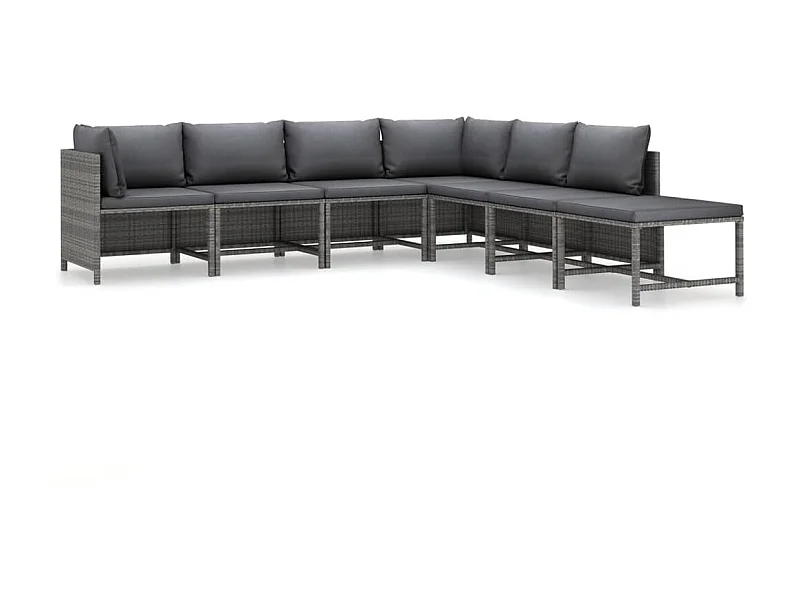 Salon de jardin 7 pcs avec coussins Résine tressée Gris 35