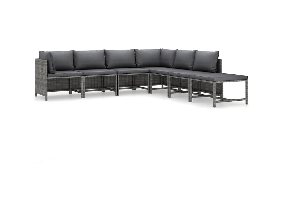 Salon de jardin 7 pcs avec coussins Résine tressée Gris 35