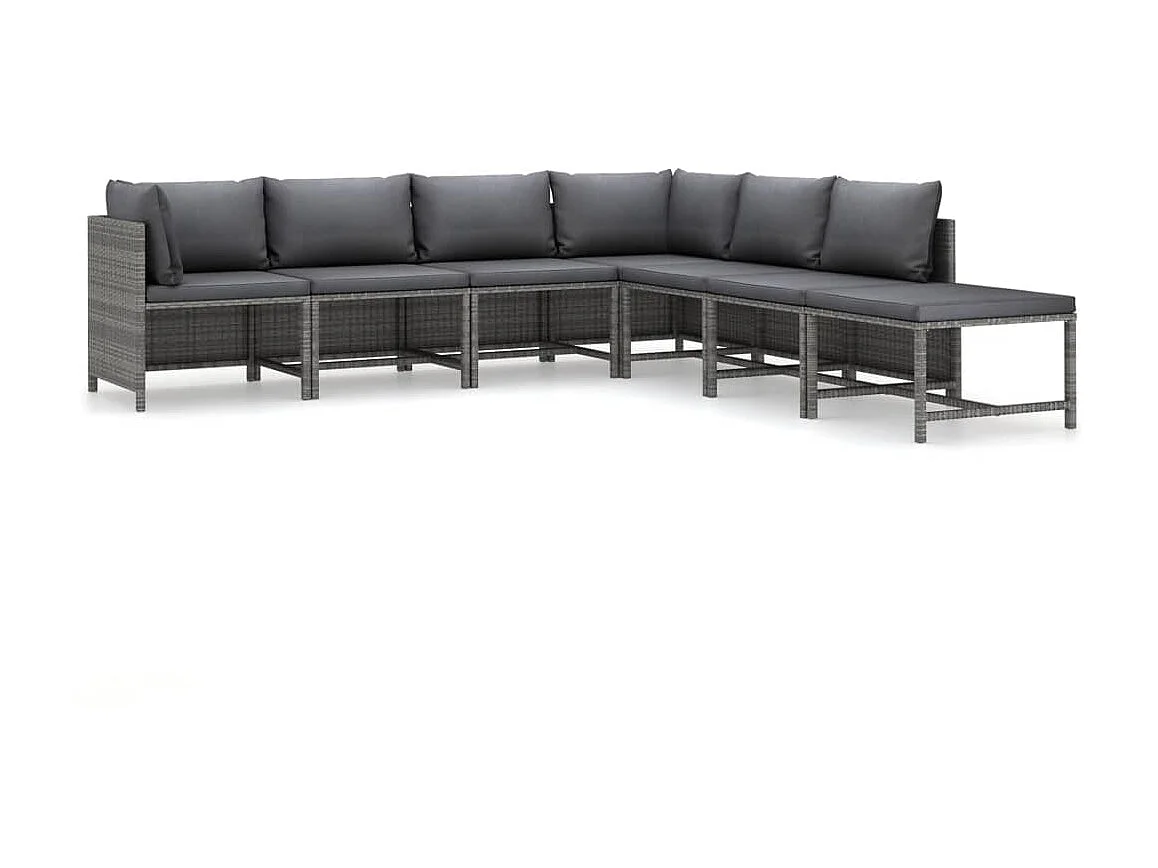Salon de jardin 7 pcs avec coussins Résine tressée Gris 35