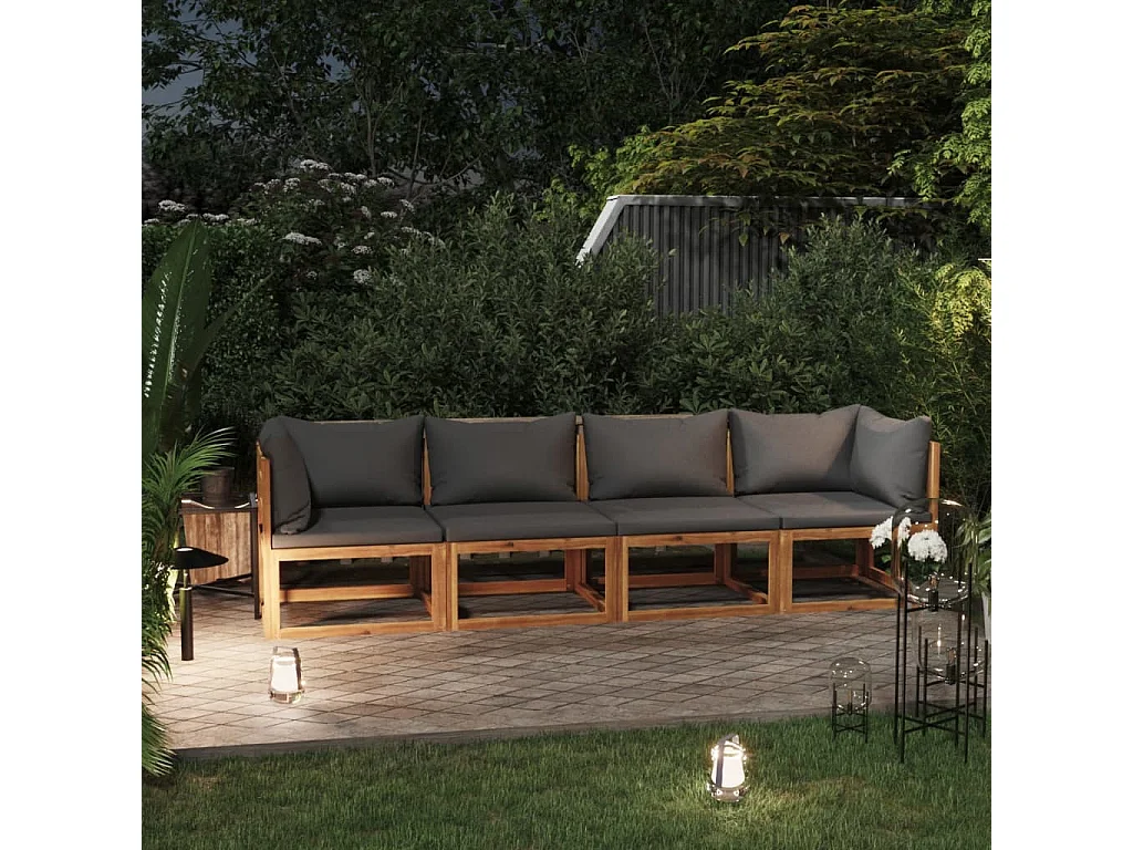 Canapé de jardin à 4 places avec coussin Bois d'acacia massif 2