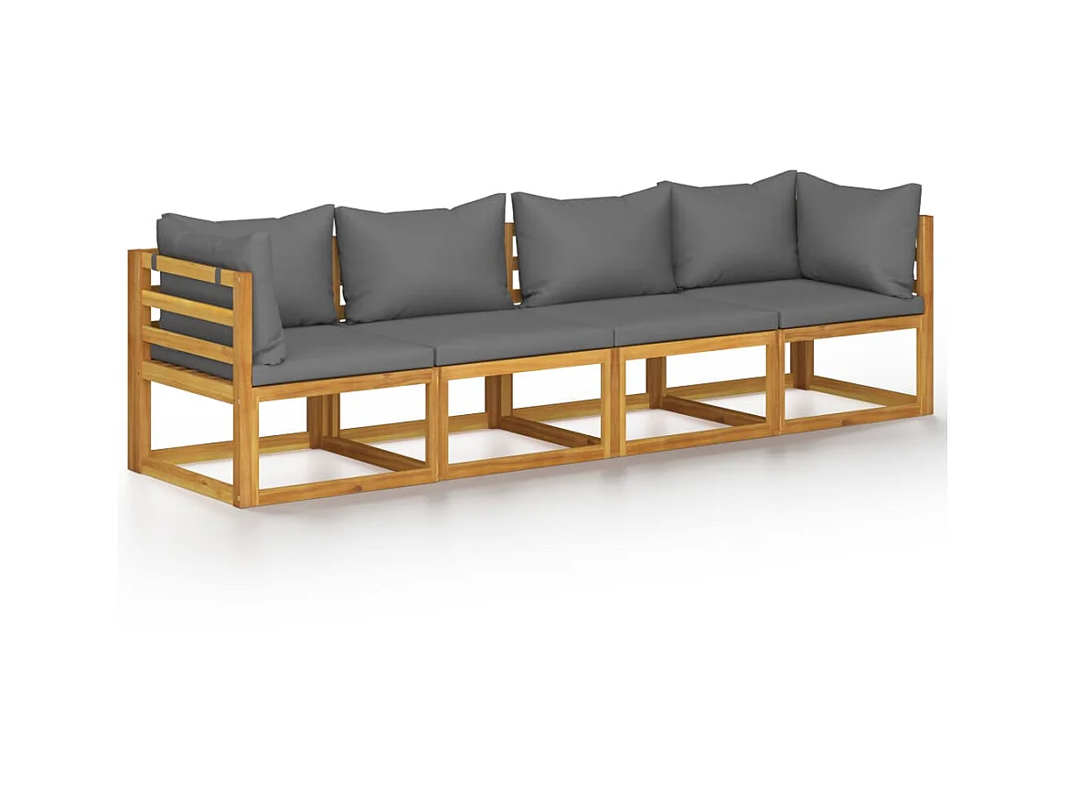 Canapé de jardin à 4 places avec coussin Bois d'acacia massif 2