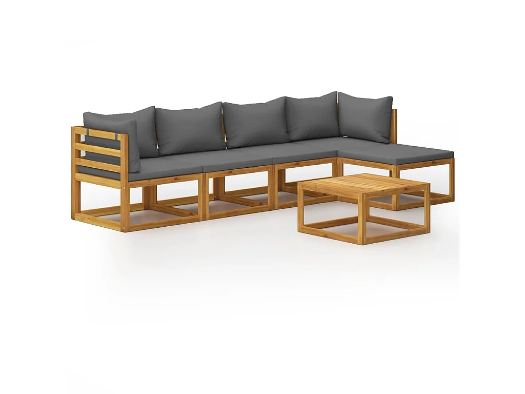 Muebles de jardín 6 pzas cojines crema madera maciza de acacia Gris
