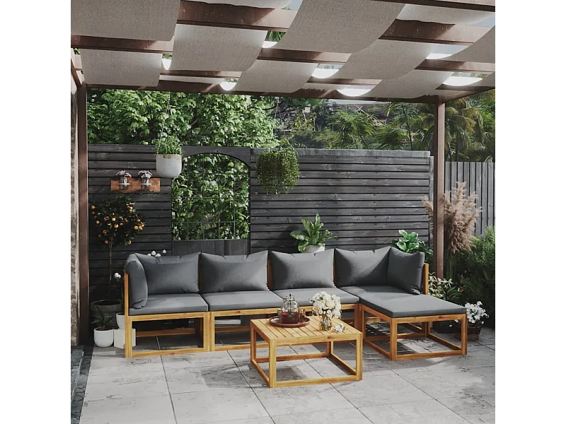 Salon de jardin 6 pcs avec coussin Bois d'acacia solide 10