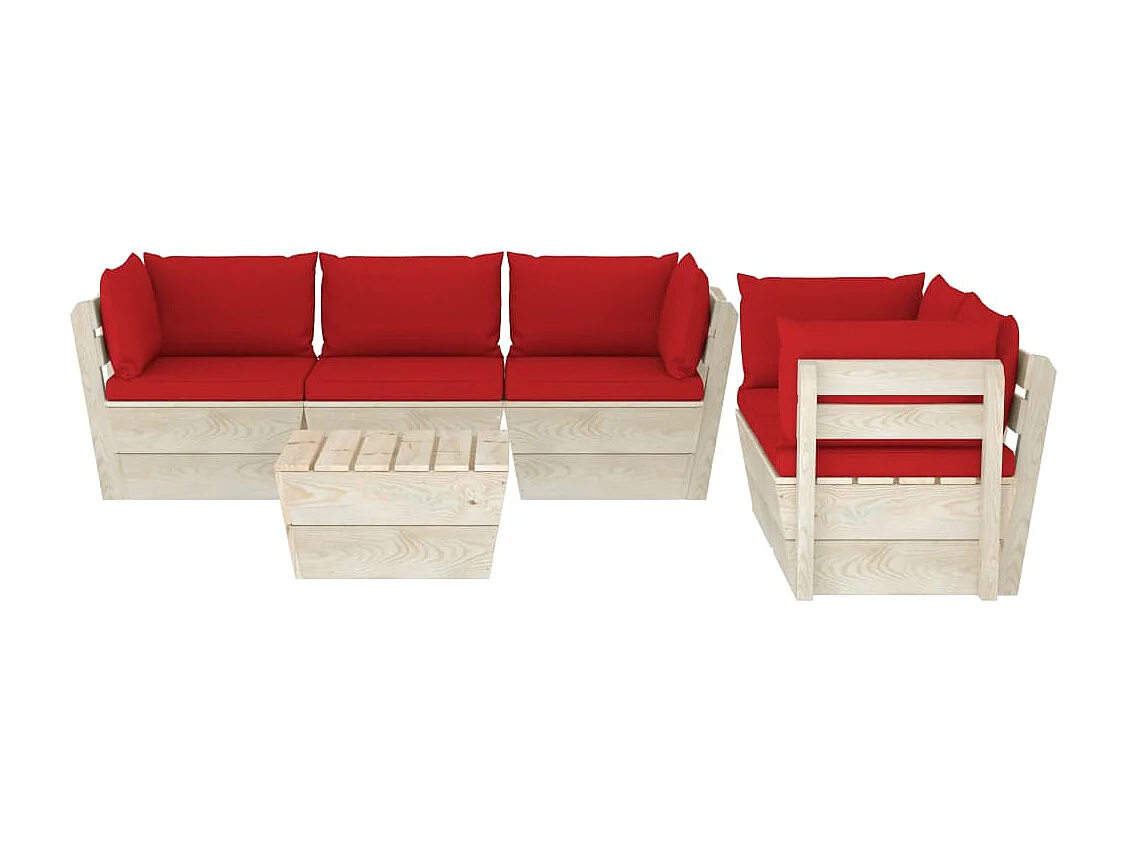 Salon de jardin palette 6 pcs avec coussins Épicéa imprégné 58
