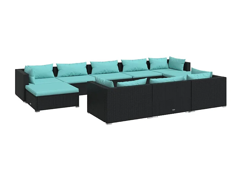 Salon de jardin 10 pcs avec coussins Noir Résine tressée 12