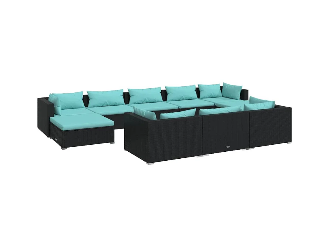 Salon de jardin 10 pcs avec coussins Noir Résine tressée 12