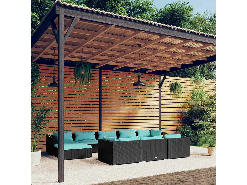 Salon de jardin 10 pcs avec coussins Noir Résine tressée 12