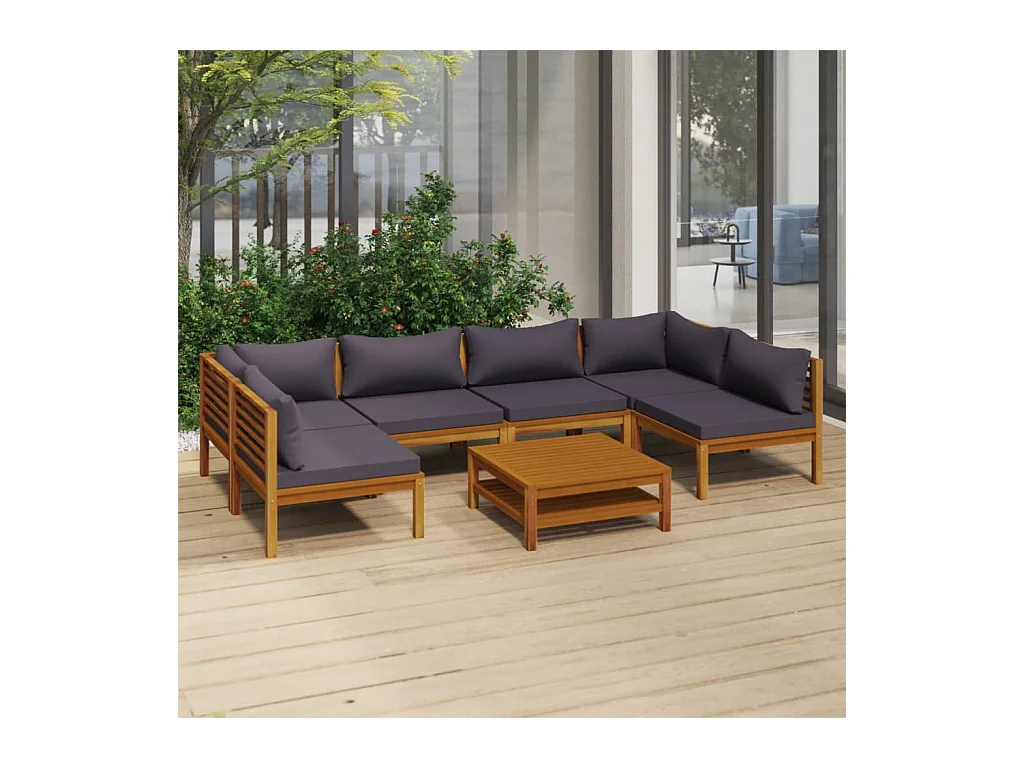 Salon de jardin 7 pcs avec coussin Bois d'acacia solide 10