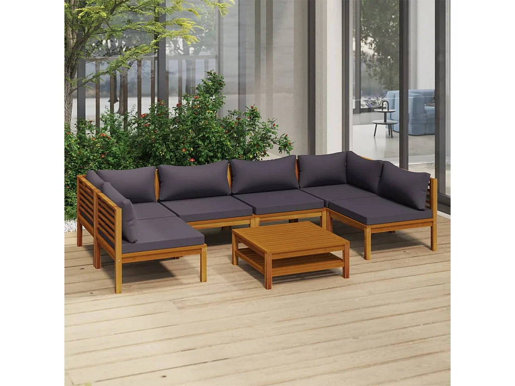 Salon de jardin 7 pcs avec coussin Bois d'acacia solide 10