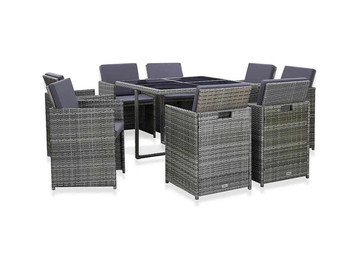 Salon de jardin 9 pcs avec coussins Résine tressée Anthracite 3