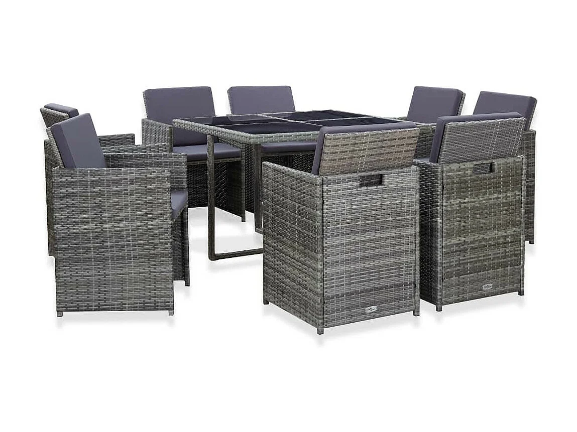 Salon de jardin 9 pcs avec coussins Résine tressée Anthracite 3