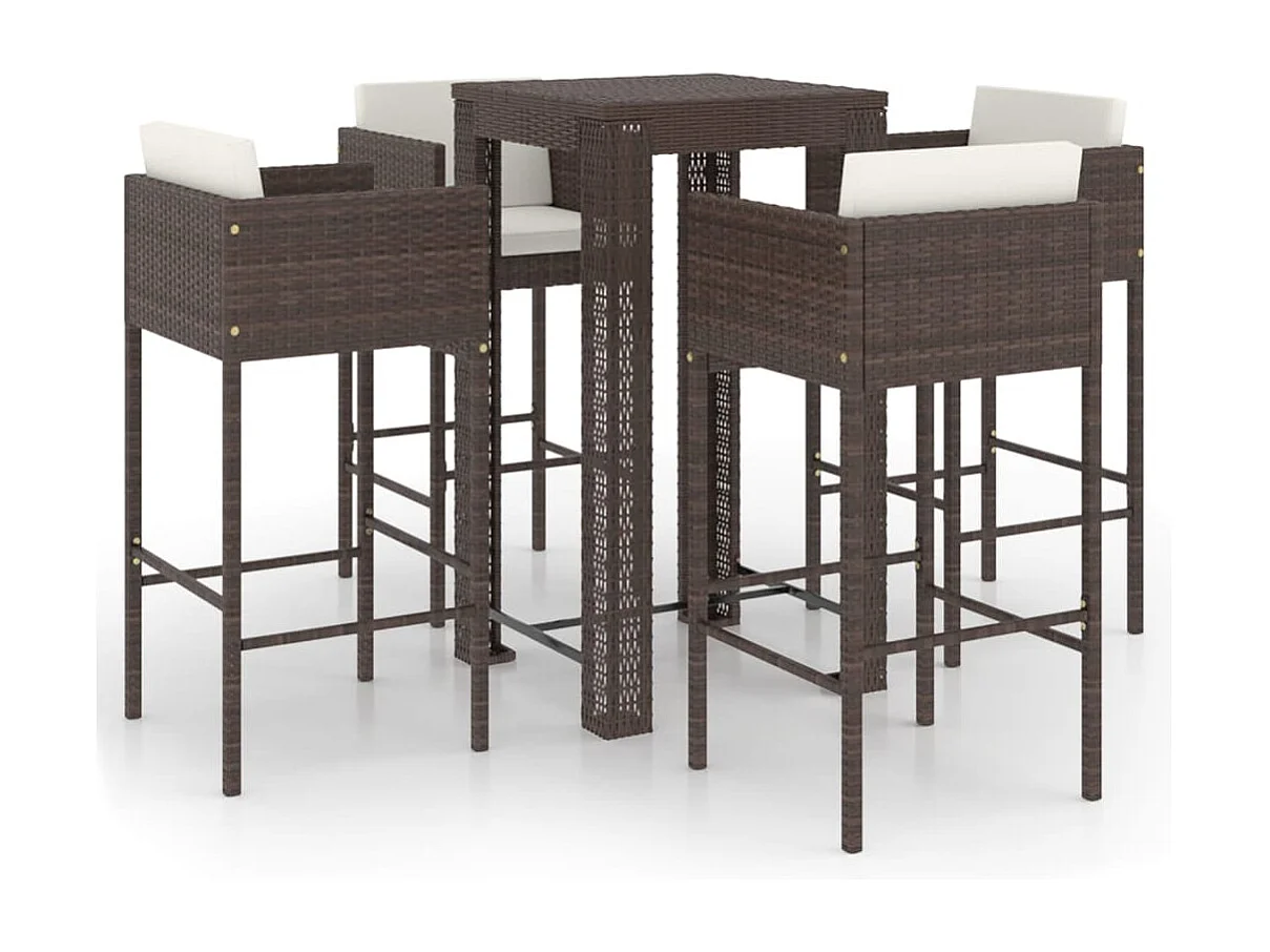 Ensemble bar de jardin 5 pcs et coussins Résine tressée Marron 2